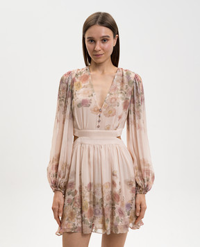 Twinset Бежевое платье мини в цветочный принт 261TT2561