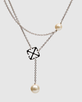 Off-White Сріблястий ланцюжок з емблемою та намистинами OWOB140S26MET001