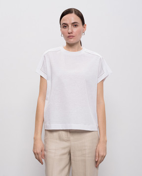 Peserico Белая футболка с леном с цепочкой мониль S06416J00D03036