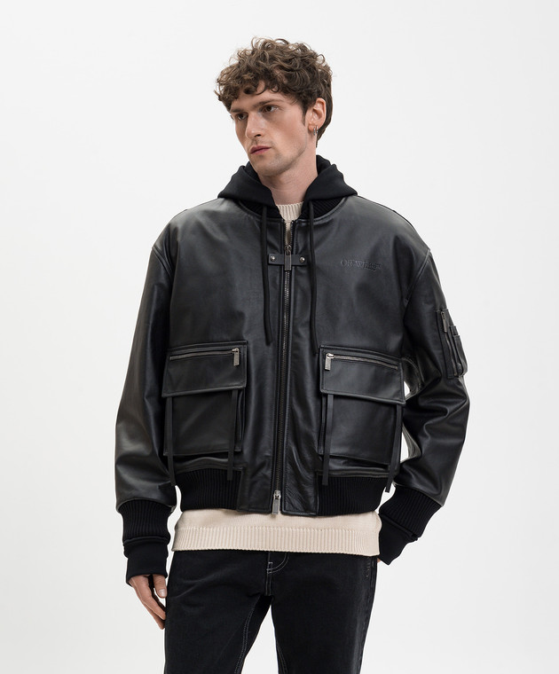 Off-White Черная кожаная куртка 44XJA13SS26L001 изображение 3