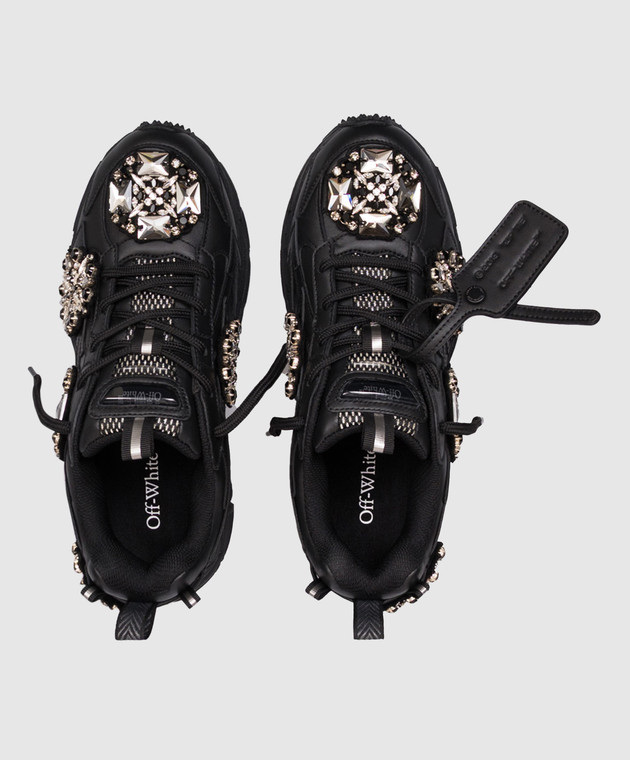 Off-White Черные кожаные кроссовки Be Right Back с кристаллами OWIA289Z26LEA003 изображение 4