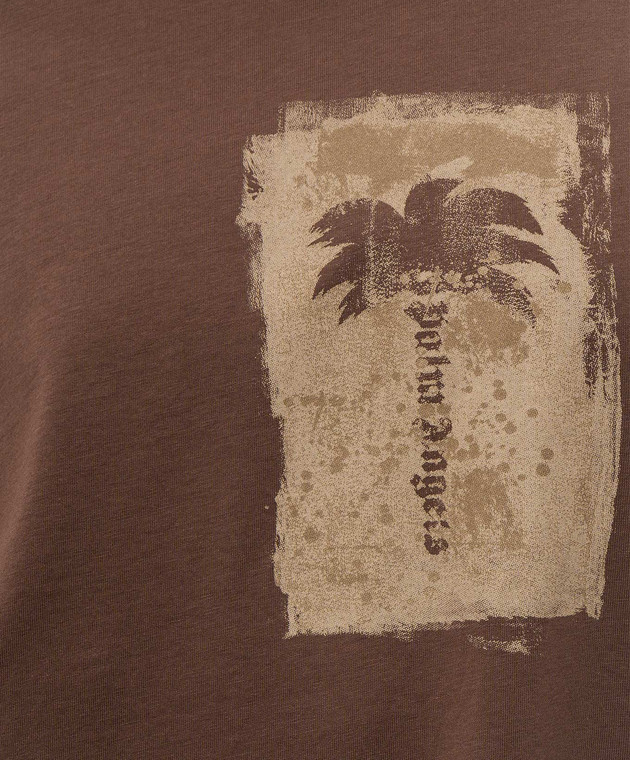 Palm Angels Коричневая футболка с брендовым принтом PAMAA001JR019 изображение 5