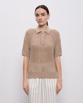Peserico Коричневе ажурне поло з паєтками A99081F0509110