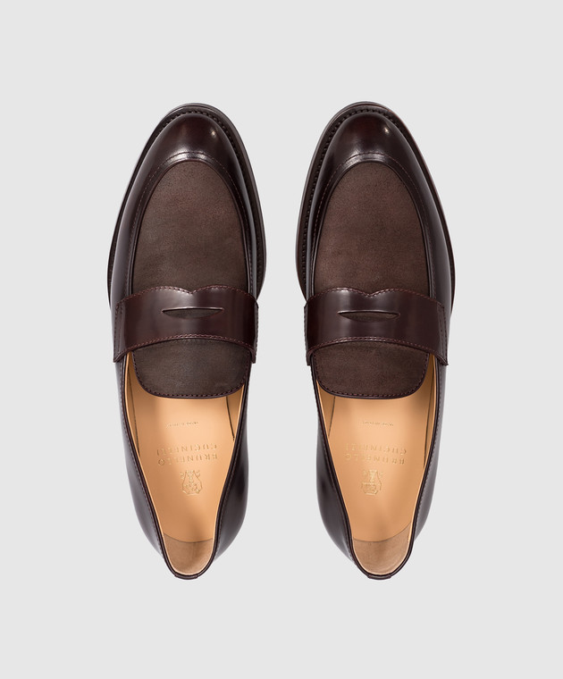 Brunello Cucinelli Коричневые кожаные глянцевые лоферы MZUFXEU678 изображение 4