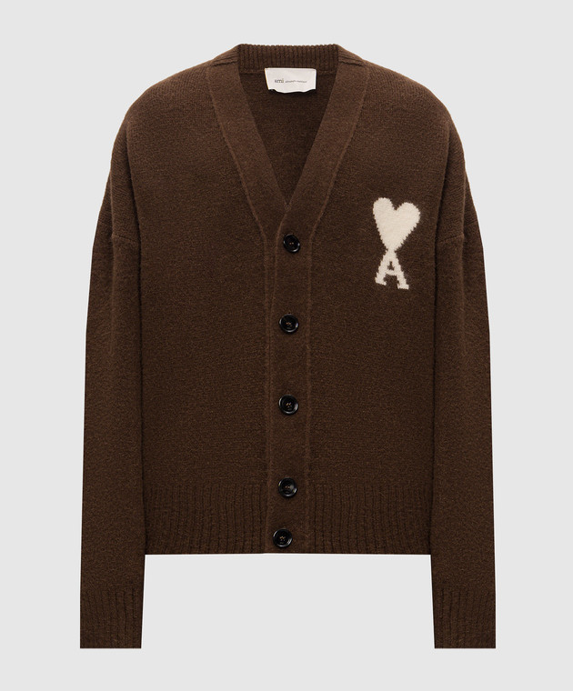 Ami Paris Коричневый кардиган с узором Ami de Coeur UKC365KN0135