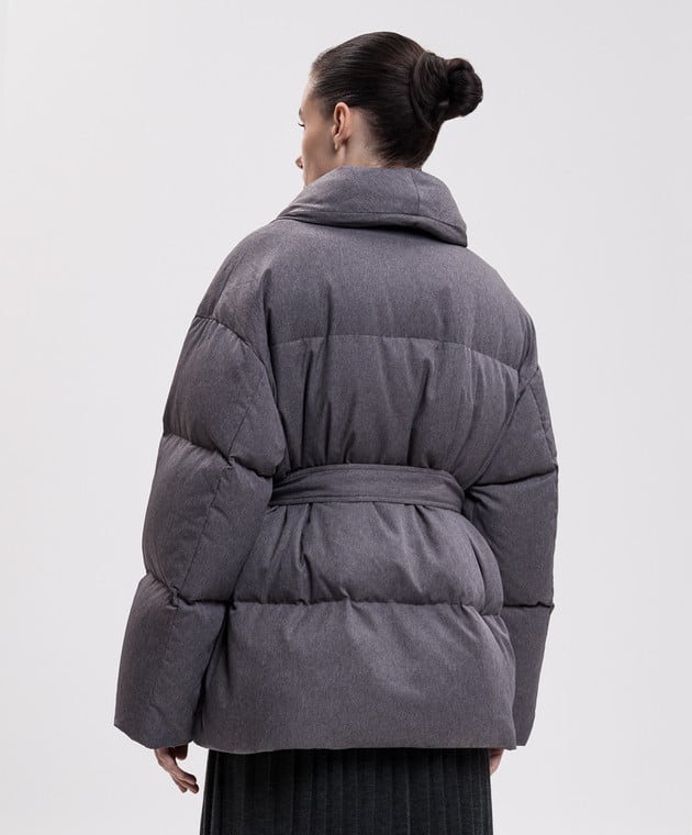 Be Florence Серый пуховик с поясом BE2638 изображение 4