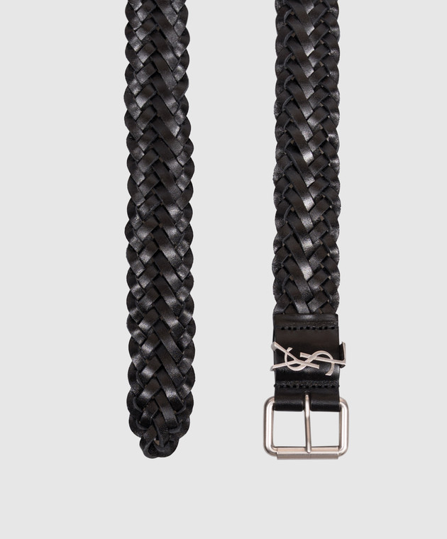 Saint Laurent Черный кожаный плетеный ремень A004RQAAD4Z изображение 2