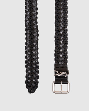 Saint Laurent Чорний шкіряний плетений ремінь A004RQAAD4Z