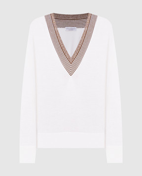 Brunello Cucinelli Пуловер кольору айворі з кашеміру та шовку з люрексом M13836702