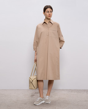 Peserico Бежевое платье-рубашка с цепочкой мониль A0250201979