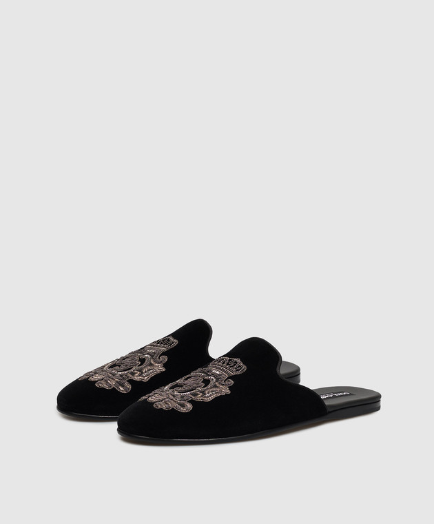 Dolce&Gabbana Чорні оксамитові капці з вишивкою A80310AO249 зображення 2