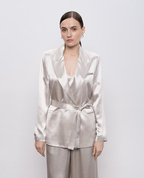 Peserico Бежевый двубортный жакет с поясом E01220A01514