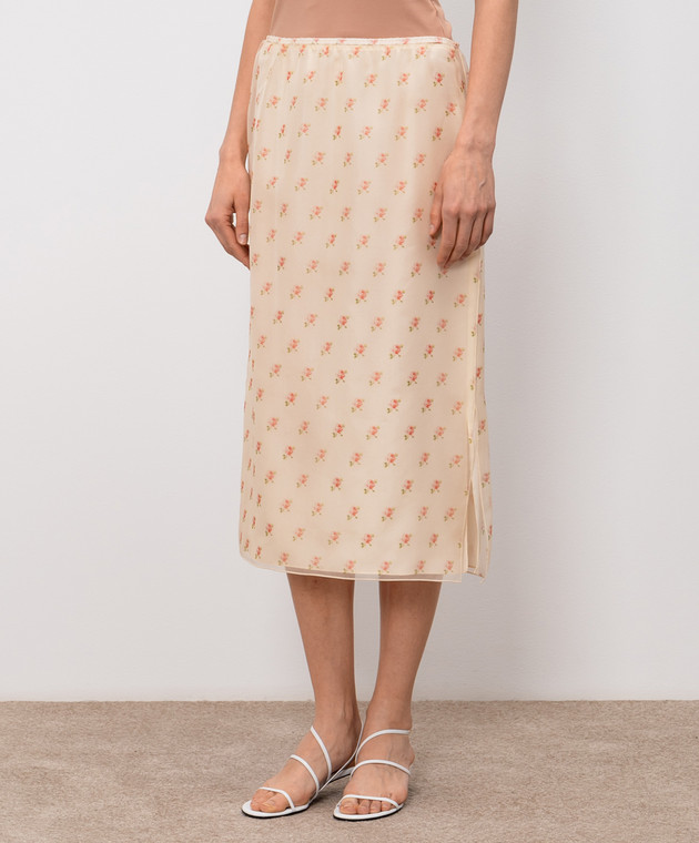 Khaite Бежевая юбка Sydni из шелка в цветочный принт 41863436 изображение 3
