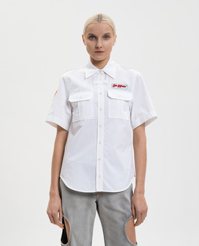 Off-White Белая рубашка Popeline с брендовыми нашивками 2GG00AS26FAB001