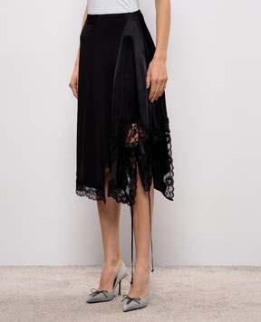 Vetements Чорна асиметрична спідниця з мереживом WE76SK575B