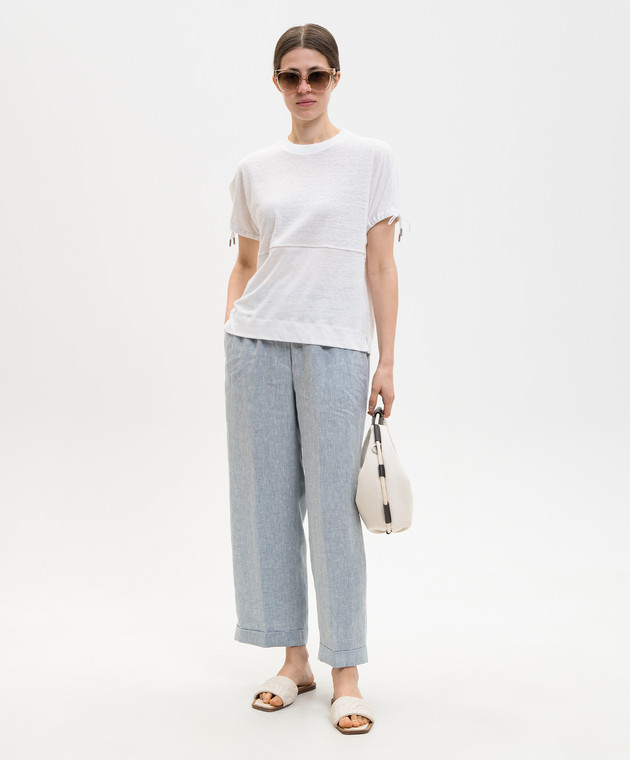 Peserico Голубые брюки из льна с отворотами P0430102629 изображение 2