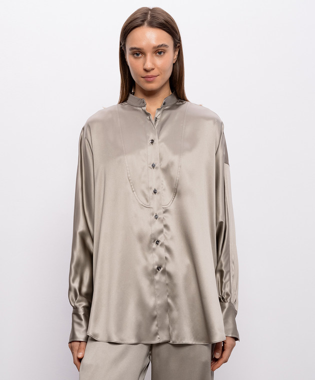 Brunello Cucinelli Блуза кольору хакі із шовку M0C59MY906 зображення 3