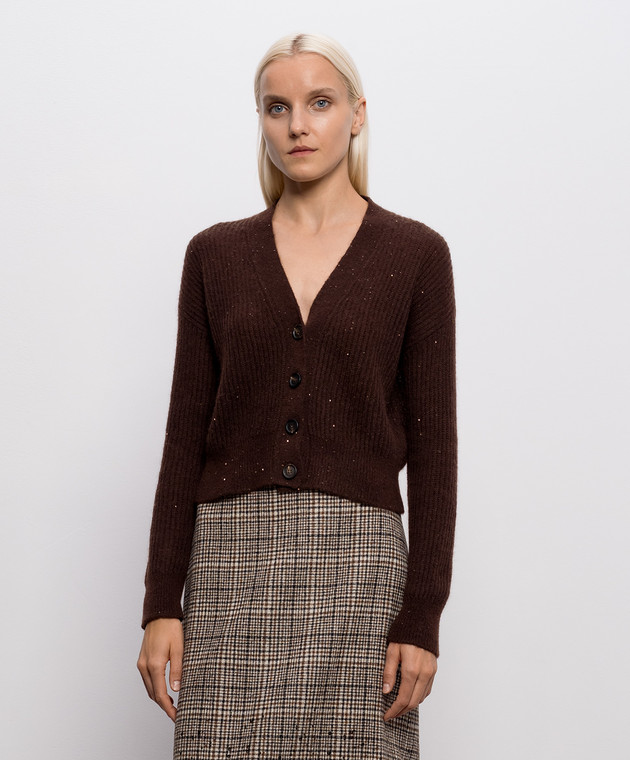 Brunello Cucinelli Коричневый кардиган с пайетками MPG737816 изображение 3