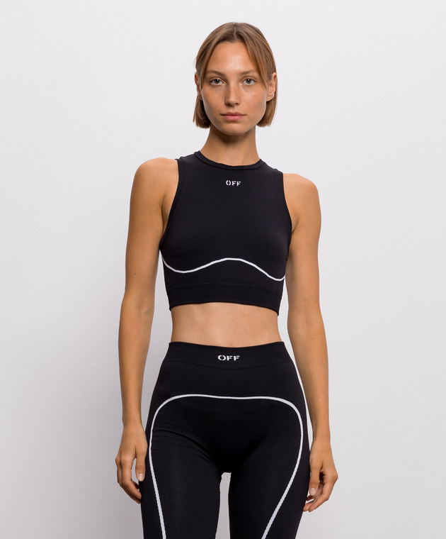 Off-White Черный топ с узором логотипа 2FA00661T изображение 3