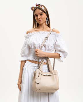 Gianni Notaro Бежева шкіряна сумка-тоут Dollaro 223DOLLARONIKEL