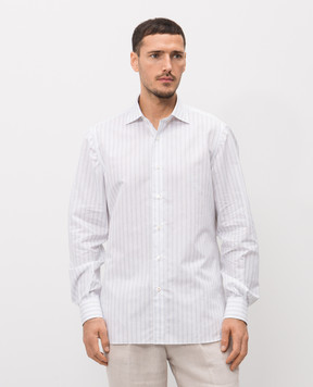 ISAIA Біла сорочка з льоном в смужку IM10TCC9998