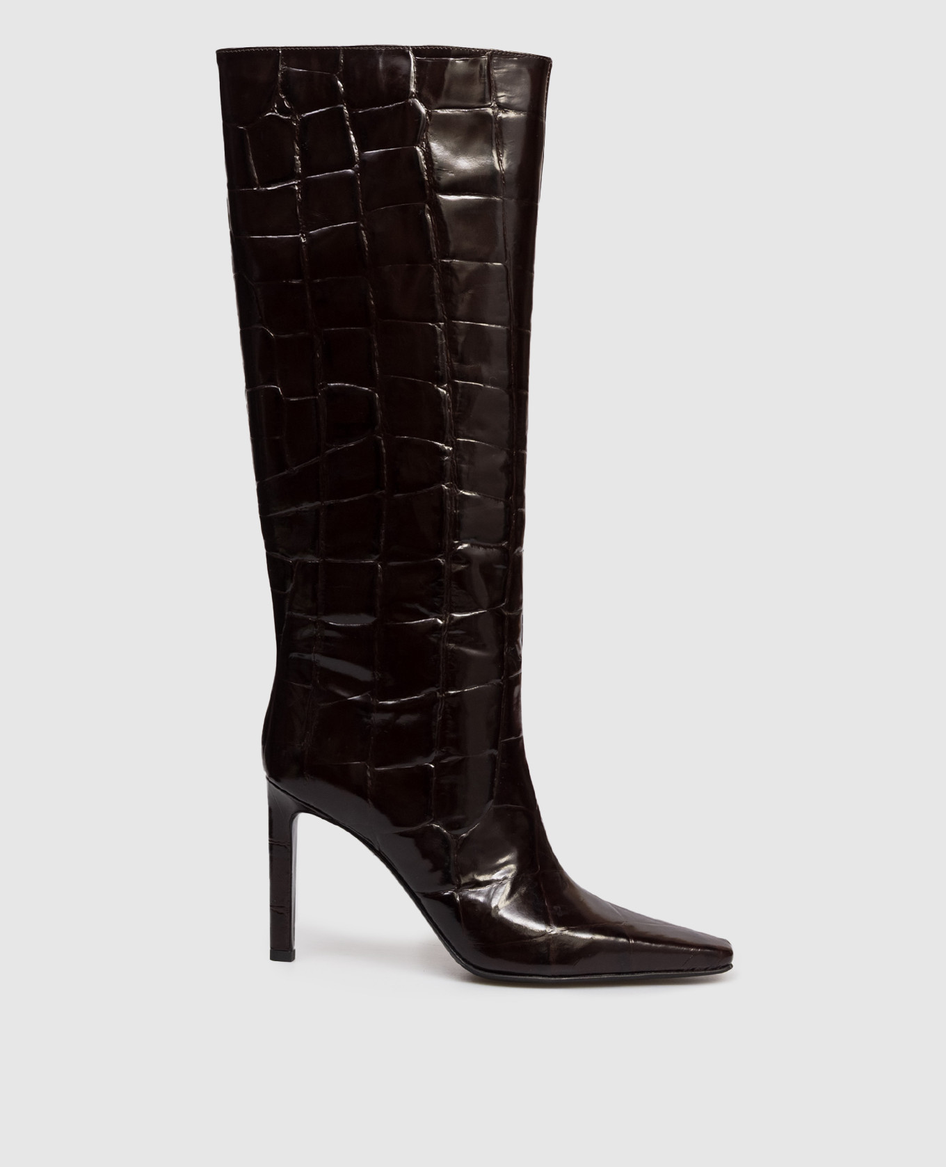 Коричневые кожаные сапоги с тиснением под кожу крокодила