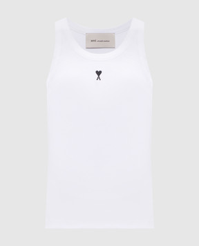 Ami Paris Белый топ в рубчике с вышивкой FTP811JE0117