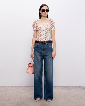 Dolce&Gabbana Білий топ із шовком в принт з мереживом F7BK1TFSA79