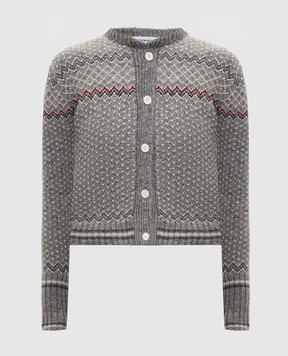 Thom Browne Серый кардиган из шерсти с жаккардовым узором FKC677AY1506