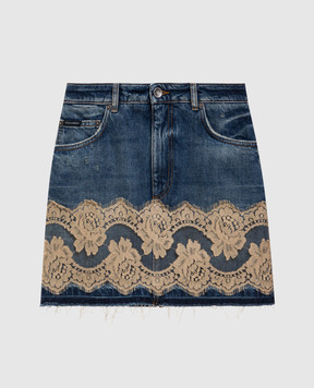 Dolce&Gabbana Синя джинсова спідниця з мереживом F4C6NDG8OB4
