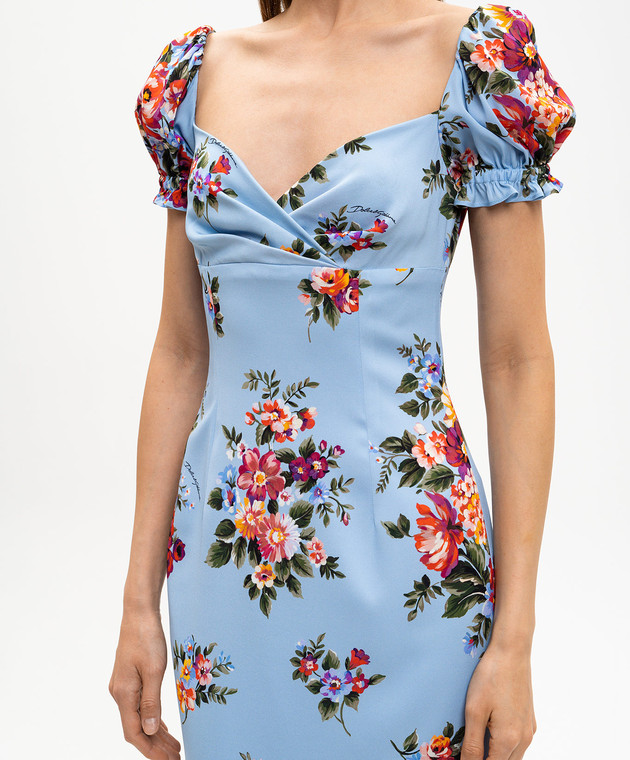 Dolce&Gabbana Блакитна сукня із шовком в квітковий принт F612STFSA8P зображення 4