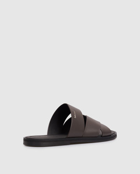 Bally Коричневые кожаные шлепанцы с фактурным логотипом MSS05HVT980