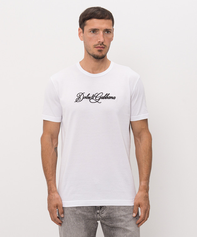 Dolce&Gabbana Біла футболка з фактурною вишивкою логотипа G8PT1ZG7P9K зображення 3