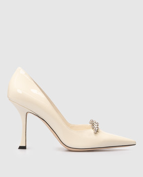 Jimmy Choo Белые кожаные лакированные туфли BELINDA с кристаллами BELINDAPUMP90PAT