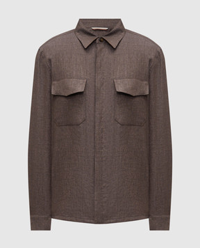 Canali Коричнева сорочка з льону з емблемою AE0595831021