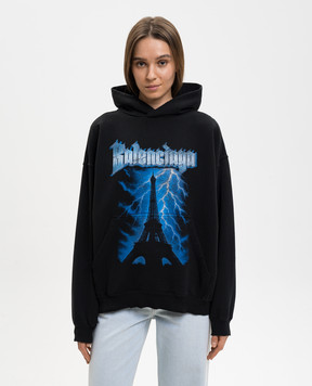 Balenciaga Чорне худі Paris Thunderstorm 871956TUVF4
