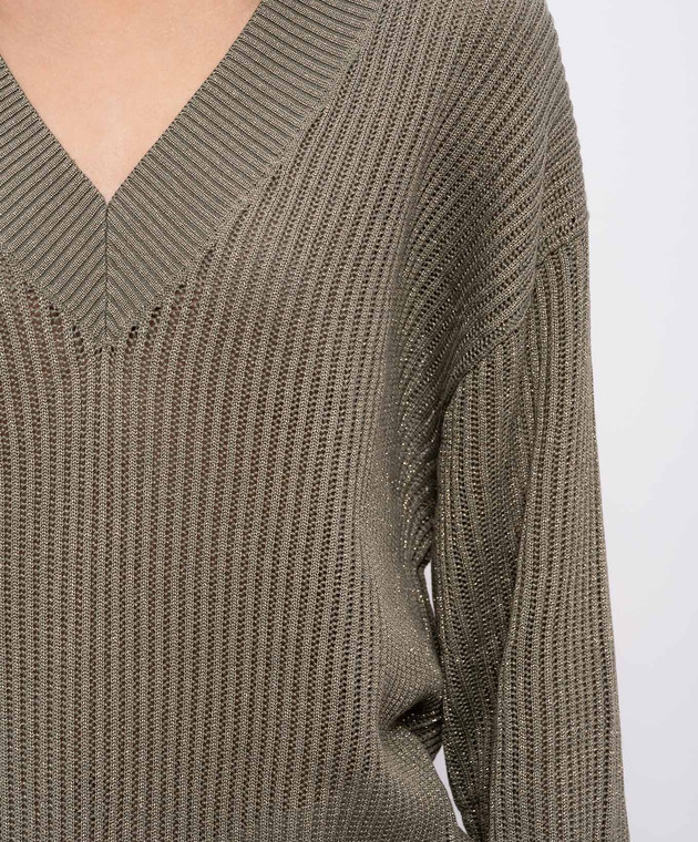 Brunello Cucinelli Пуловер кольору хакі з люрексом MST258302 зображення 5