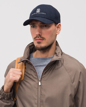 Brunello Cucinelli Синя кепка з льону, шовку і вовни з логотипом MZ4039850