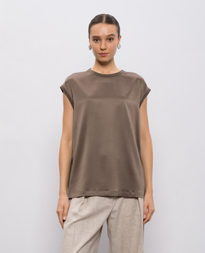 Brunello Cucinelli Коричневый топ из шелка с блестящей текстурой M0C59EH500
