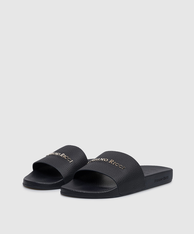 Stefano Ricci Синие кожаные слайдеры UG31G761VD изображение 2