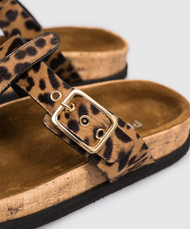 Premiata Коричневые кожаные шлепанцы в принт M7391LEO изображение 5