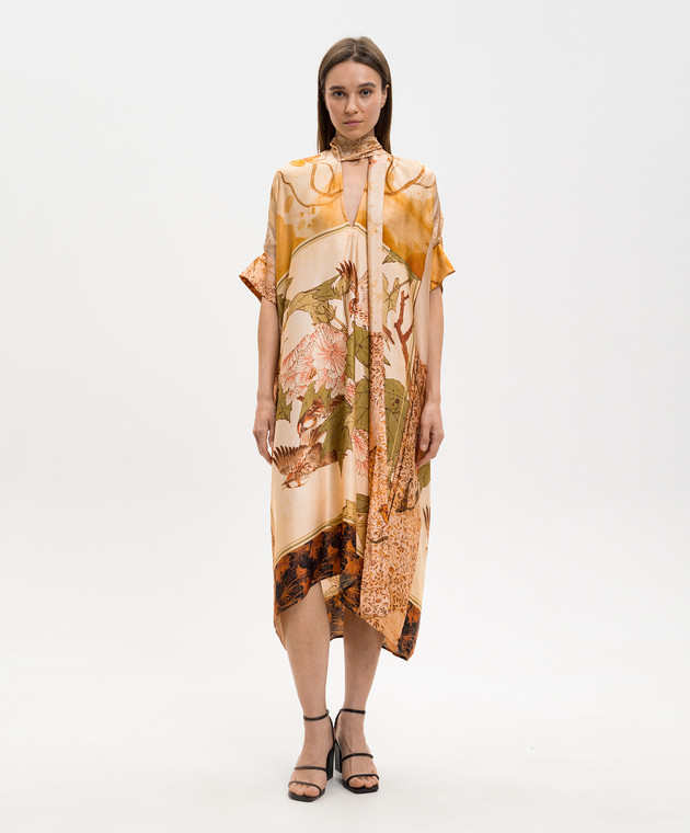 Masnada Бежева сукня в брендовий принт 8061 зображення 3