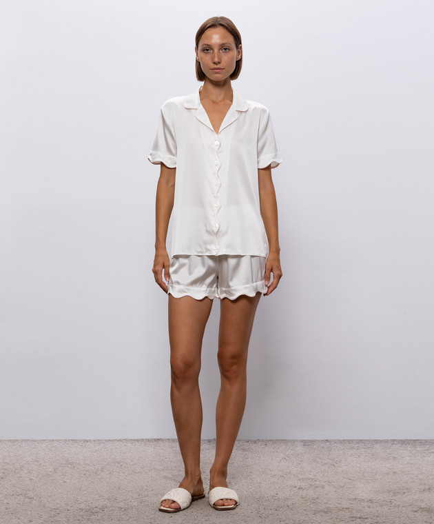 Dore & Rose Пижама цвета айвори из шелка SCALLOPSILKSHORTSET изображение 2