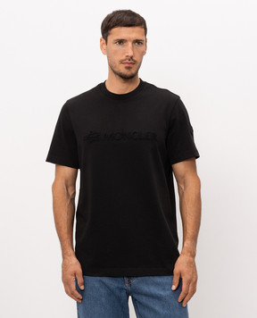 Moncler Черная футболка с фактурным логотипом L20918C0001189AUG