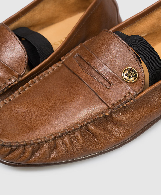 Versace Коричневые кожаные лоферы Guanto 10234311A17346 изображение 5