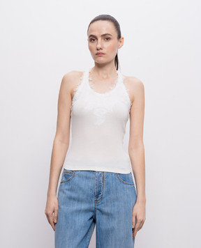 Ermanno Scervino Life Білий топ в рубчик з мереживом D484L302GWN