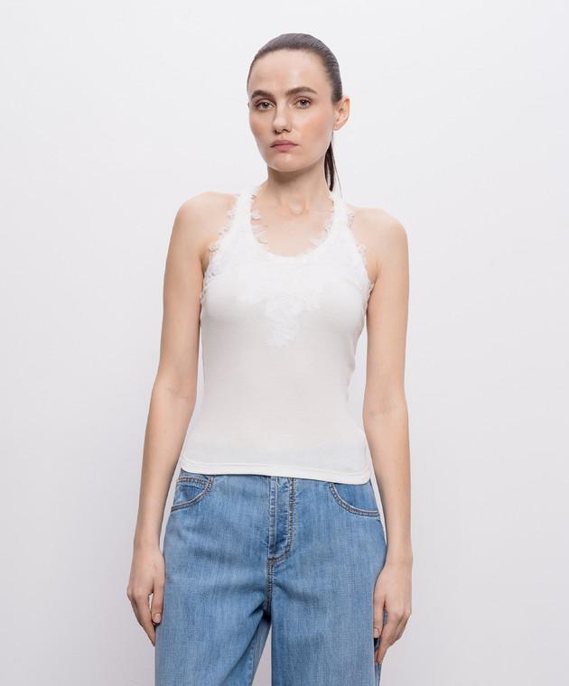 Ermanno Scervino Life Белый топ в рубчик с кружевом D484L302GWN изображение 3