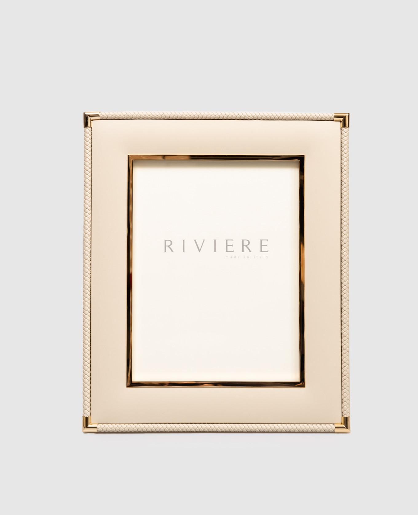 

Бежевая кожаная фоторамка Thea с плетением, Бежевый, Декор