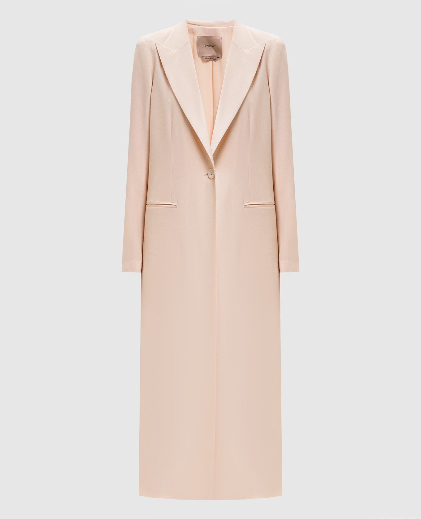 Бежевое пальто с логотипом