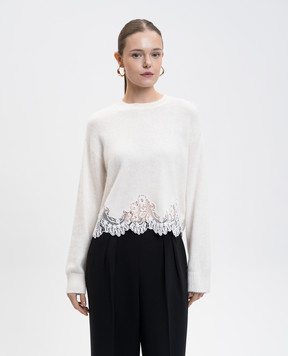 Twinset Білий джемпер з вовною ангори з мереживом 252TT3381